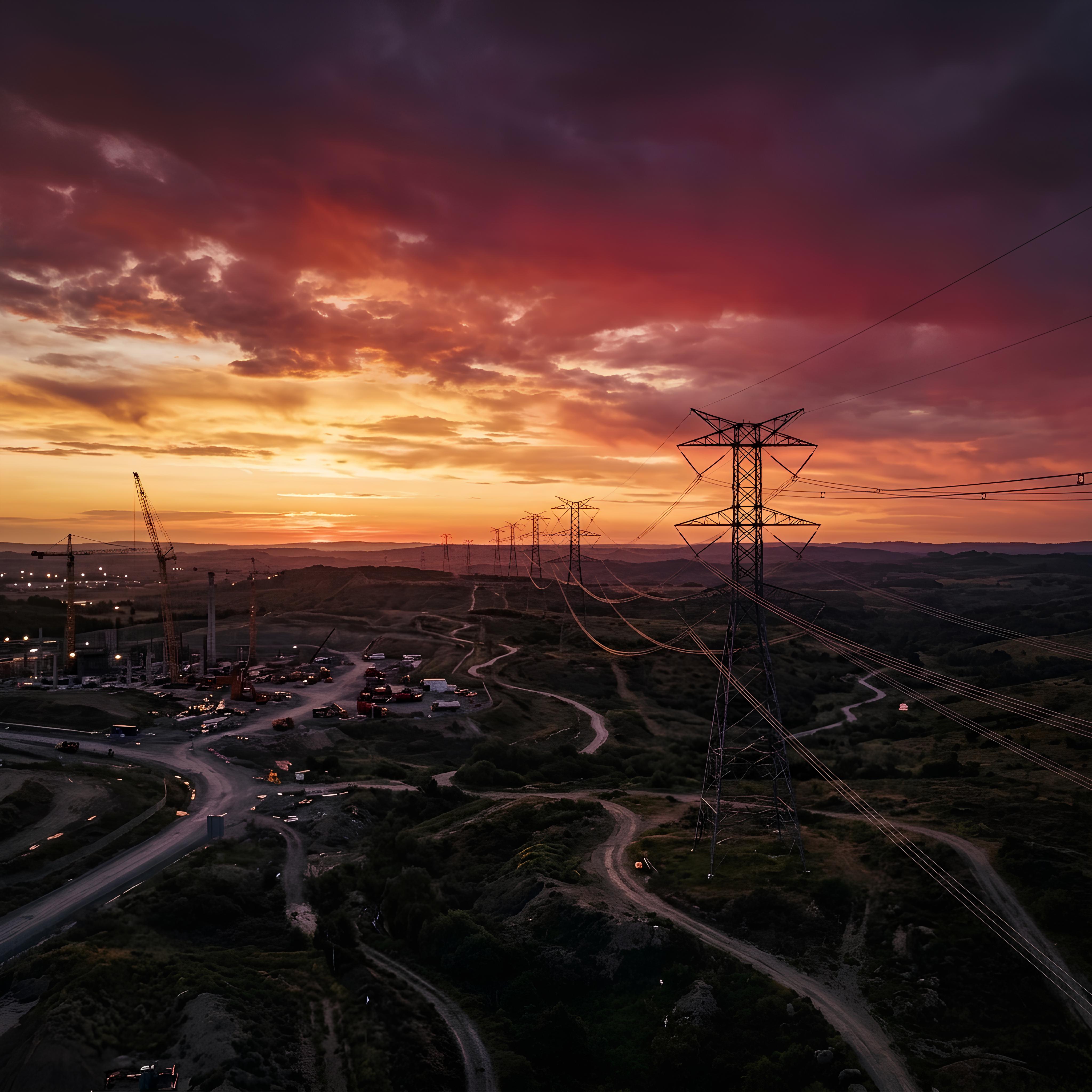 Electrical Transmission Tower at Sunset